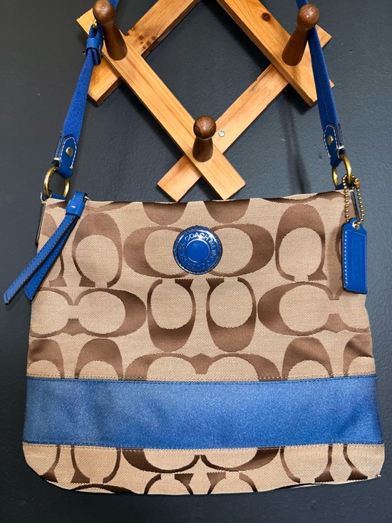 Coach Handbags - Coach Signature Stripe File Bag- Khaki Cobalt Blue Y2K 2012